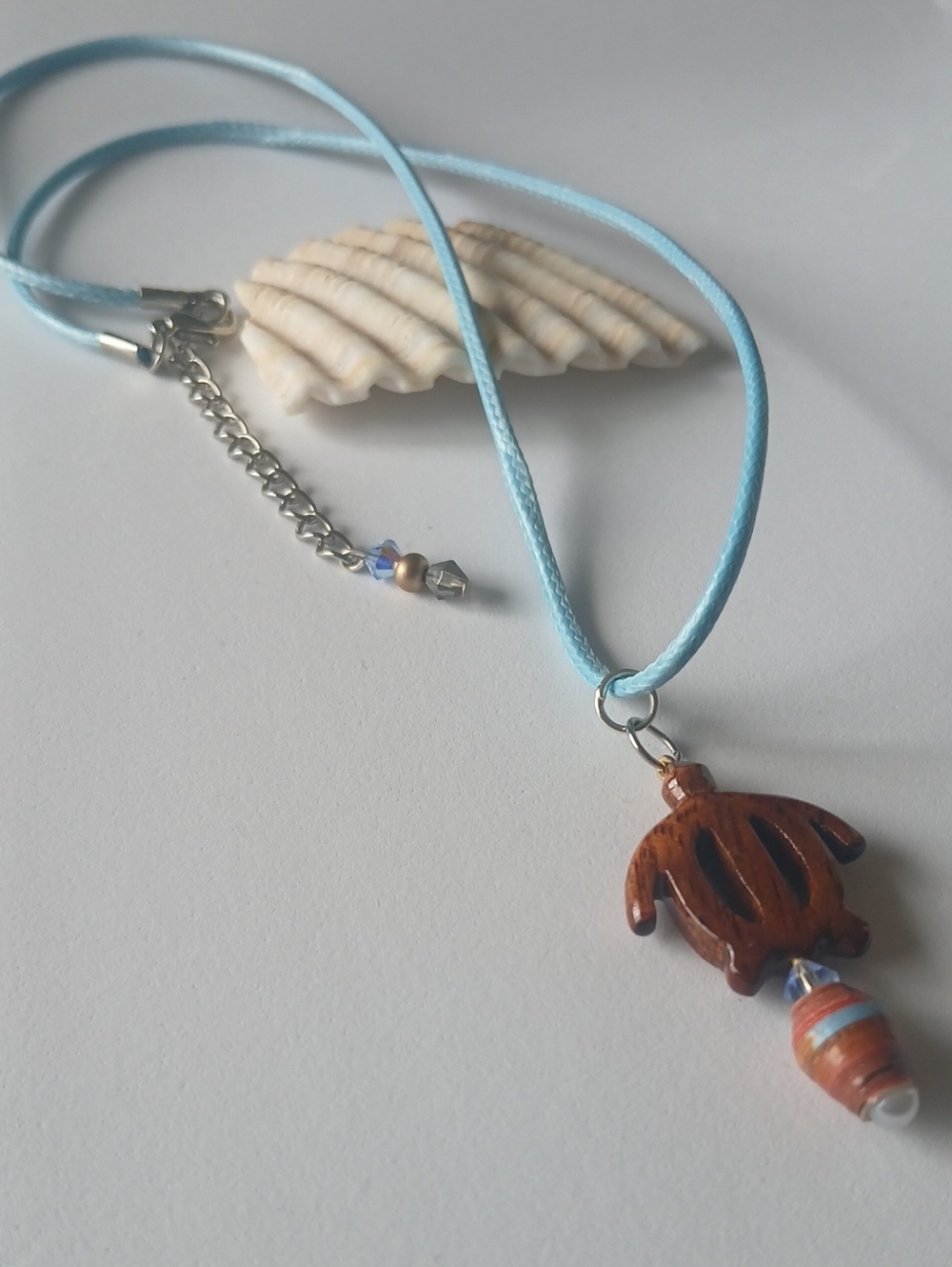 Koa Wood Turtle & African Bead Pendant Necklace